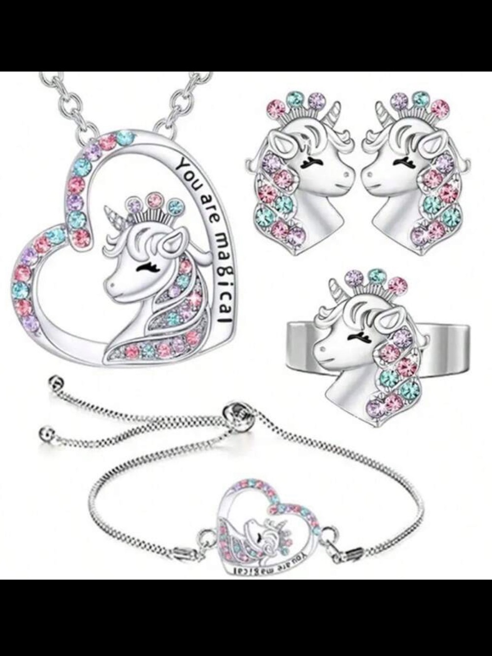 4Piece Unicorn🦄💙Heart Jewelry Set